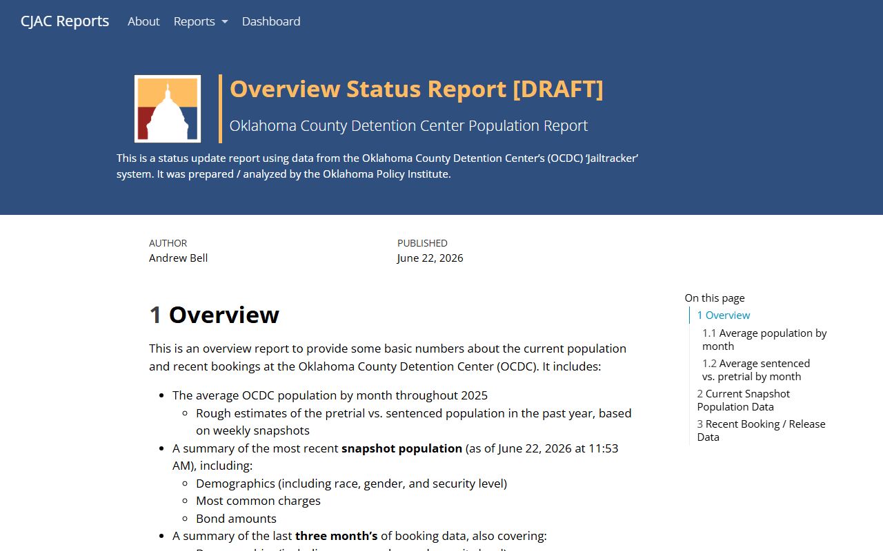 Oklahoma County inmate population CJAC overview report